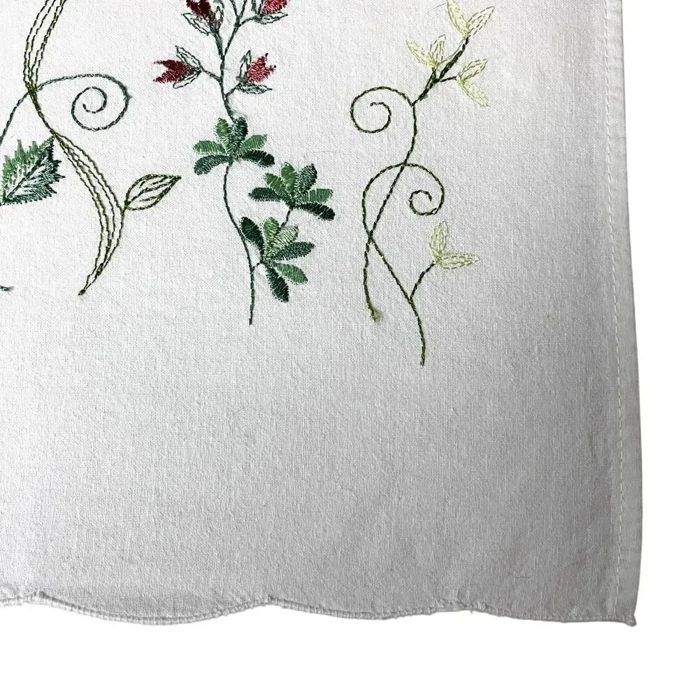 Pair of Embroidered Floral Cafe Curtains White Cotton Ladybug French Country